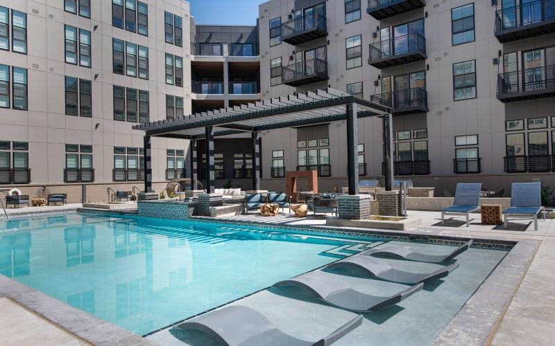 a swimming pool in a courtyard